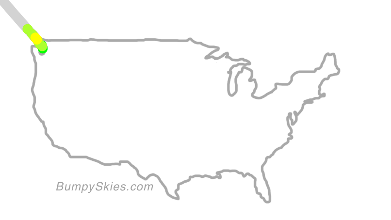 Map of continental US with illustrated flight path and turbulence forecast (described in text below)