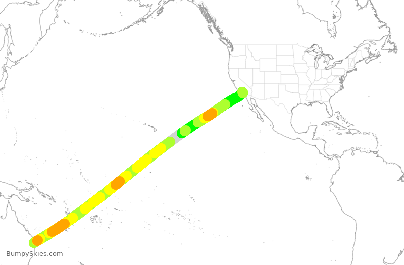 Turbulence forecast map for DAL92, BNE to LAX