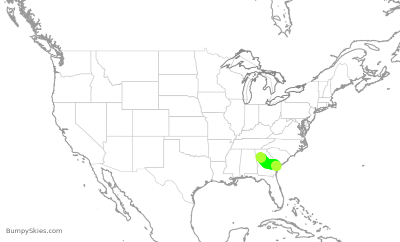 Turbulence forecast map for DAL932, SAV to ATL