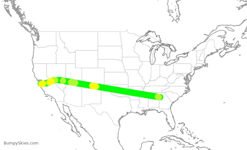 Turbulence forecast map for DAL933, ATL to SJC