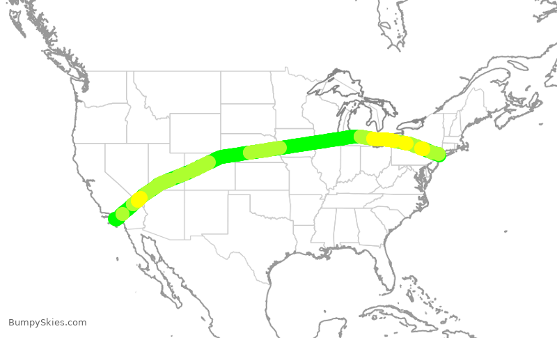 Turbulence forecast map for DAL934, LAX to JFK