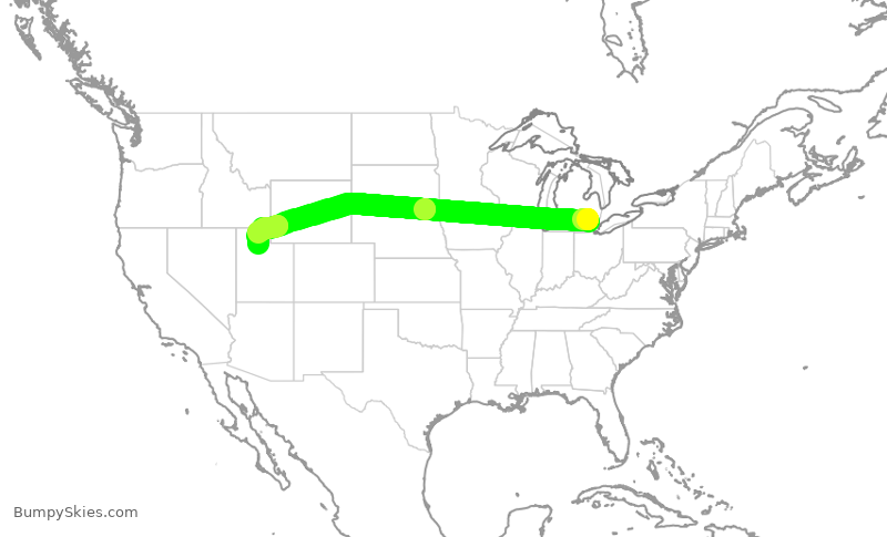 Turbulence forecast map for DAL935, DTW to SLC