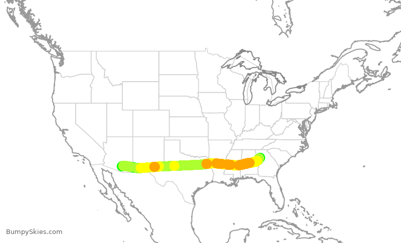 Turbulence forecast map for DAL937, TUS to ATL