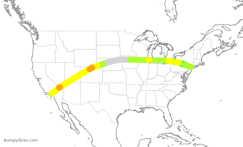 Turbulence forecast map for DAL939, LAX to JFK