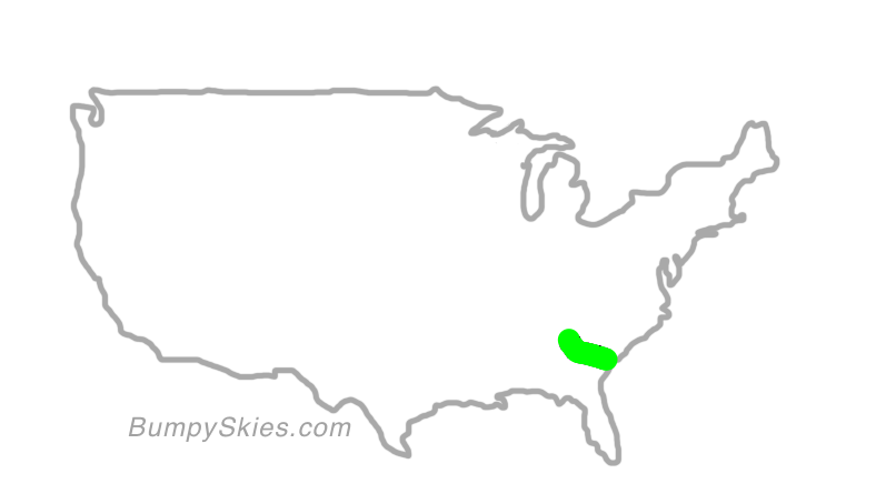 Map of continental US with illustrated flight path and turbulence forecast (described in text below)