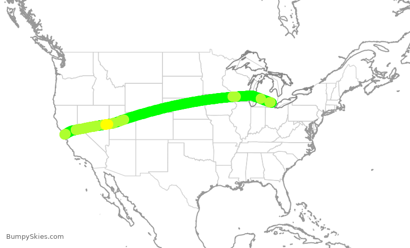 Turbulence forecast map for DAL940, SFO to DTW