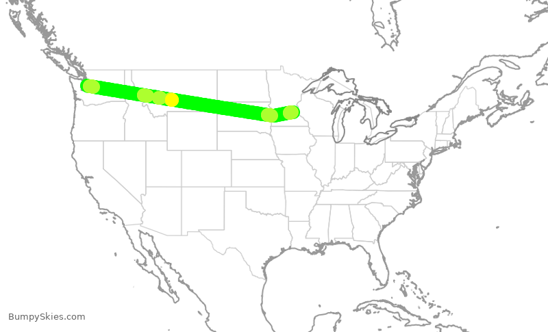 Turbulence forecast map for DAL941, SEA to MSP