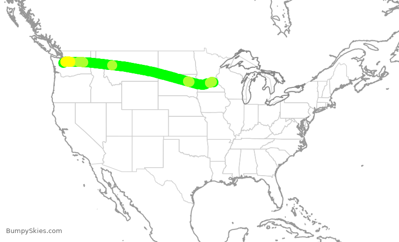 Turbulence forecast map for DAL943, SEA to MSP