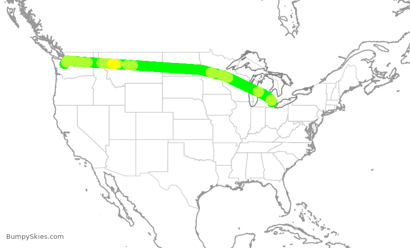 Turbulence forecast map for DAL944, DTW to SEA