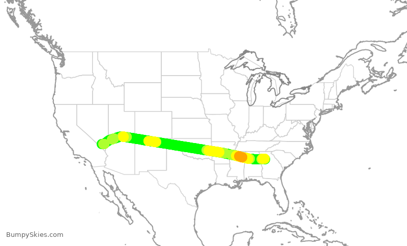 Turbulence forecast map for DAL945, ATL to LAS