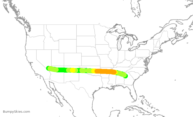 Turbulence forecast map for DAL945, LAS to ATL