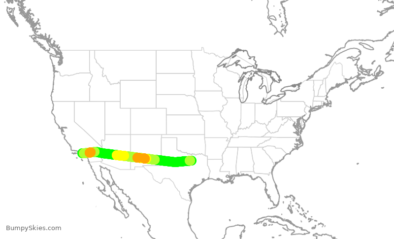 Turbulence forecast map for DAL948, DFW to LAX