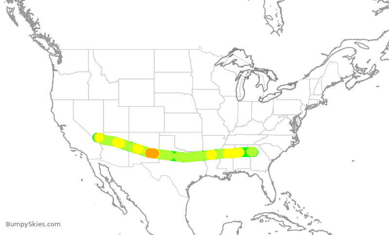 Turbulence forecast map for DAL955, ATL to LAS