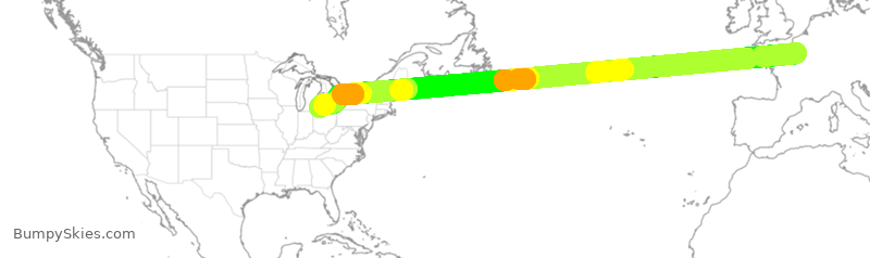 Turbulence forecast map for DAL95, CDG to DTW
