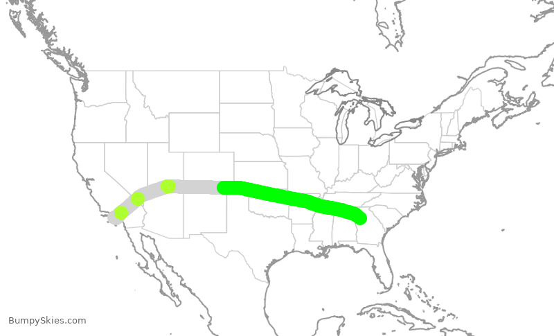 Turbulence forecast map for DAL9759, LAX to ATL