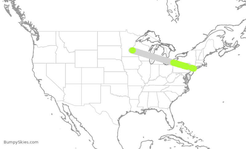 Turbulence forecast map for DAL9769, JFK to MSP