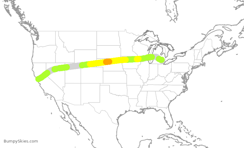 Turbulence forecast map for DAL976, SFO to DTW