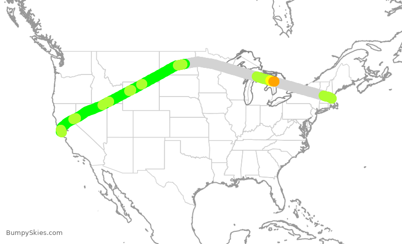 Turbulence forecast map for DAL977, BOS to SFO