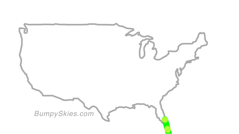 Map of continental US with illustrated flight path and turbulence forecast (described in text below)