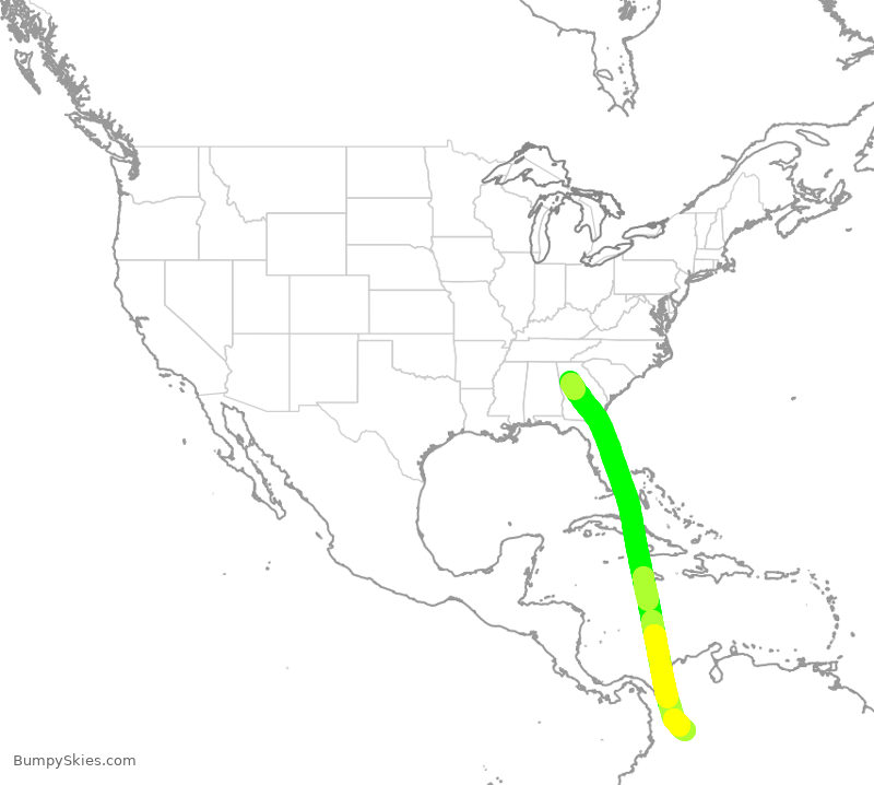 Turbulence forecast map for DAL981, ATL to BOG