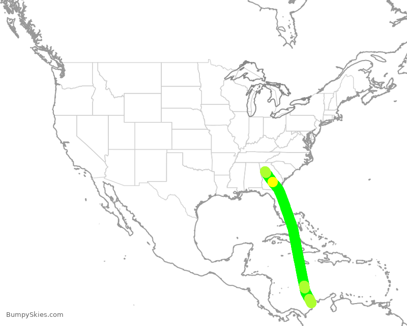 Turbulence forecast map for DAL984, ATL to CTG