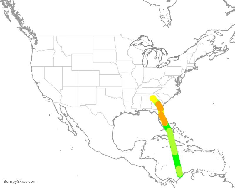 Turbulence forecast map for DAL985, CTG to ATL