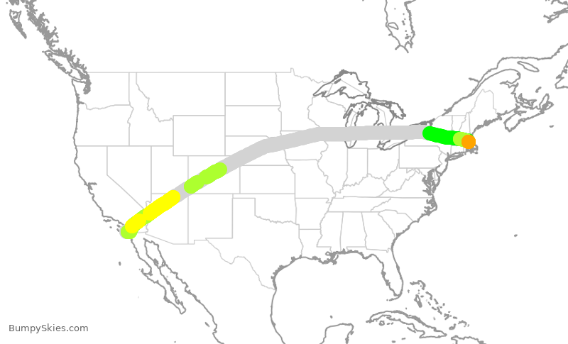 Turbulence forecast map for DAL9876, SAN to BOS