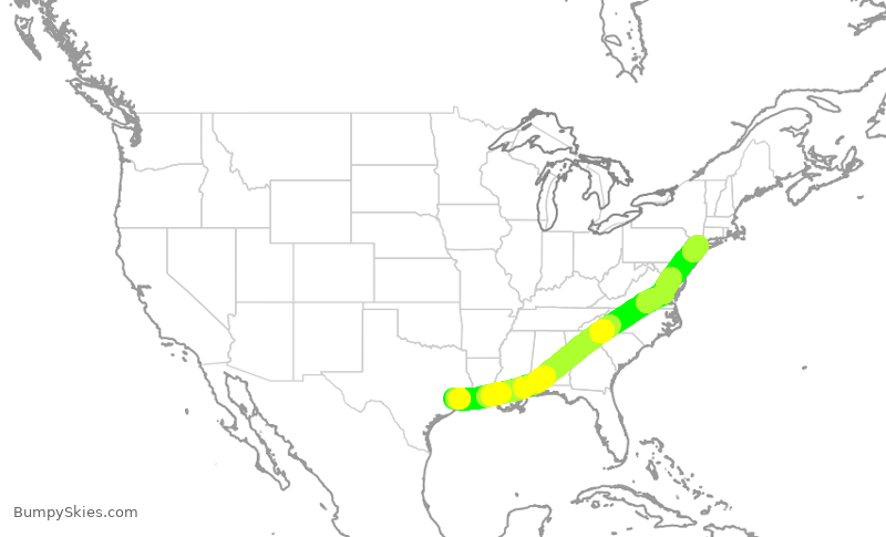 Turbulence forecast map for DAL9883, IAH to LGA