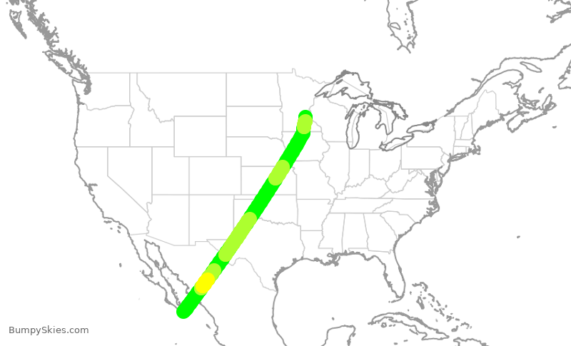 Turbulence forecast map for DAL9888, MSD to MSP