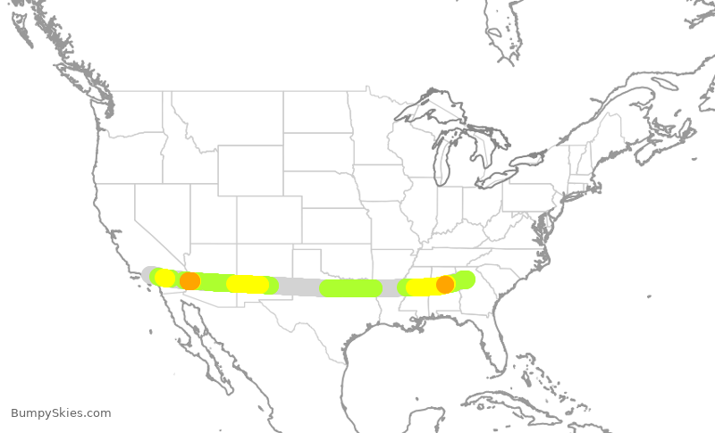 Turbulence forecast map for DAL9889, ATL to BUR