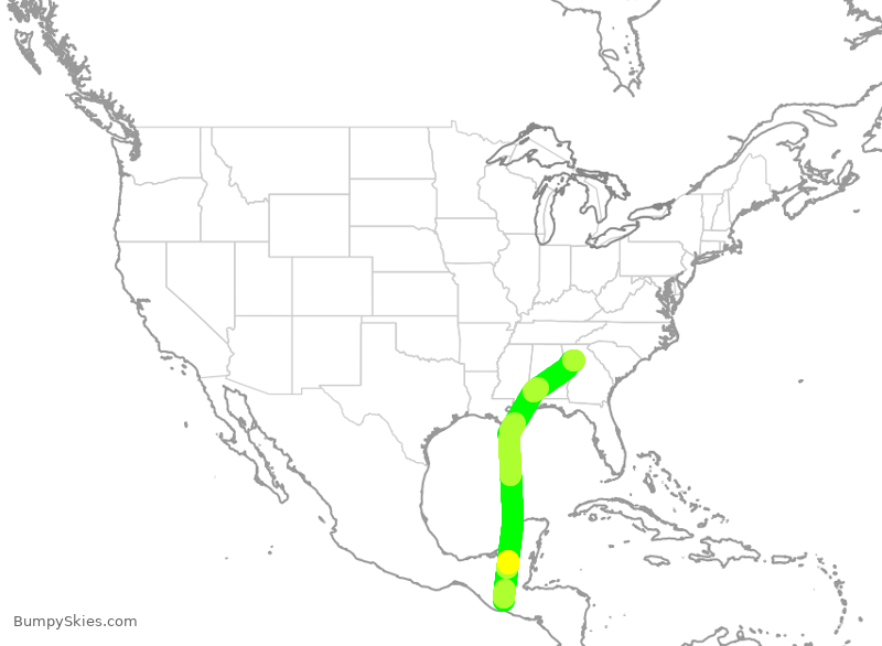 Turbulence forecast map for DAL9889, GUA to ATL