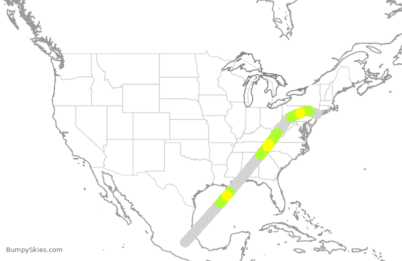 Turbulence forecast map for DAL9892, MEX to JFK