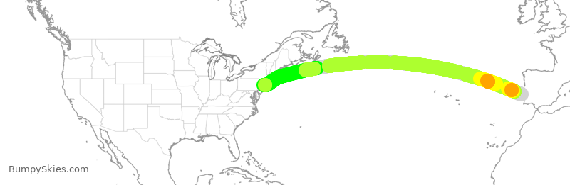 Turbulence forecast map for DAL9893, LIS to JFK