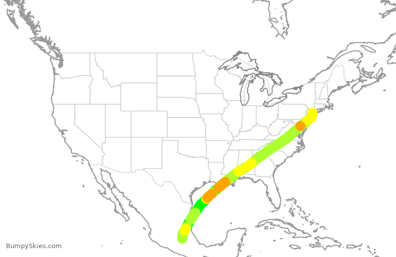 Turbulence forecast map for DAL9894, MEX to JFK