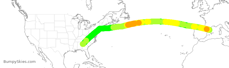 Turbulence forecast map for DAL9895, BCN to ATL