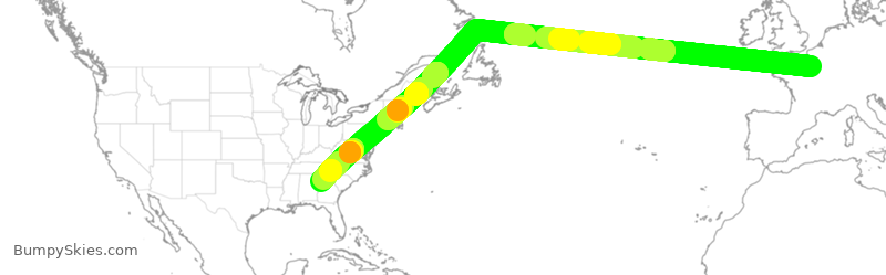 Turbulence forecast map for DAL9895, CDG to ATL