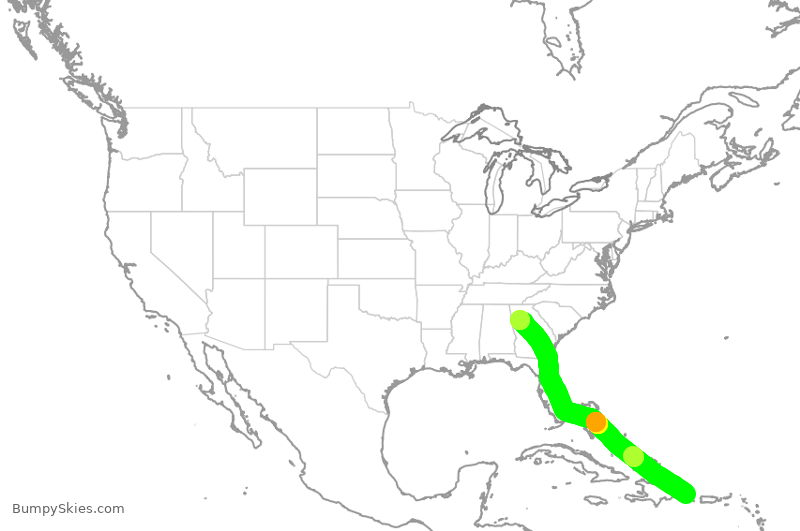 Turbulence forecast map for DAL9896, PUJ to ATL
