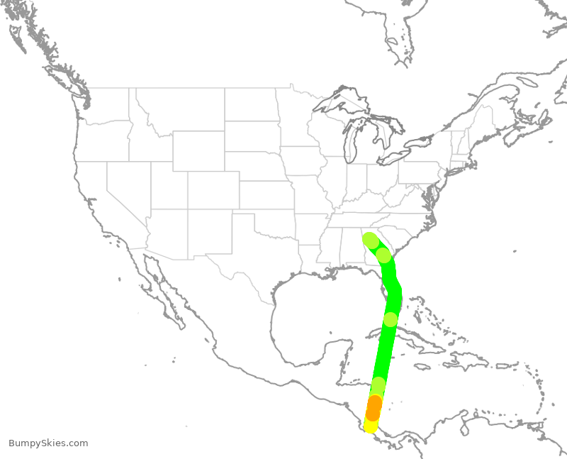 Turbulence forecast map for DAL9896, SJO to ATL