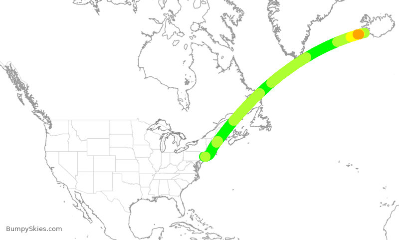 Turbulence forecast map for DAL9897, KEF to JFK