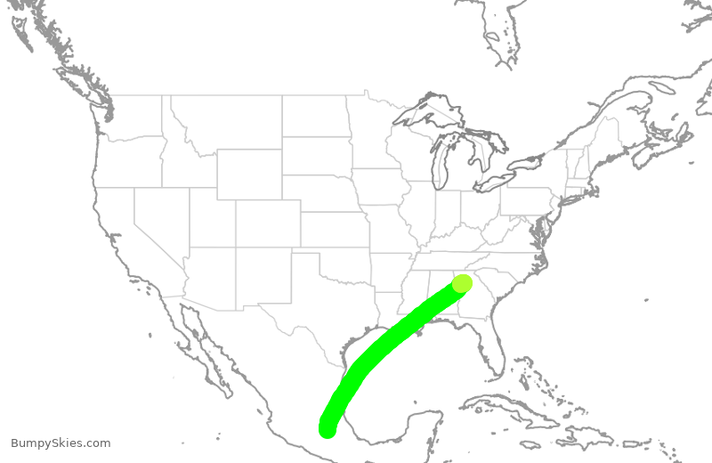 Turbulence forecast map for DAL9899, MMX to ATL