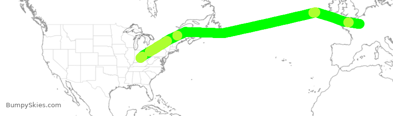 Turbulence forecast map for DAL98, CVG to CDG