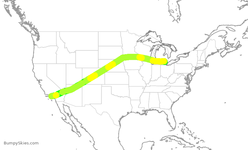 Turbulence forecast map for DAL9901, DTW to LAX