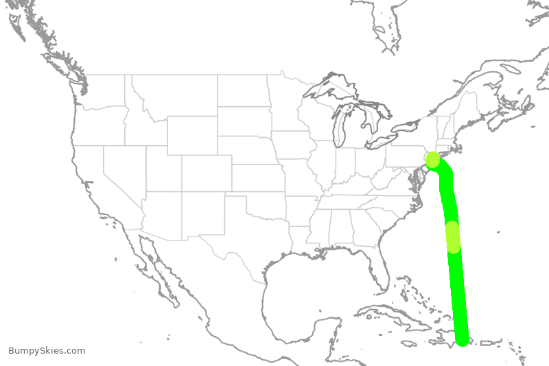 Turbulence forecast map for DAL9902, SDQ to JFK