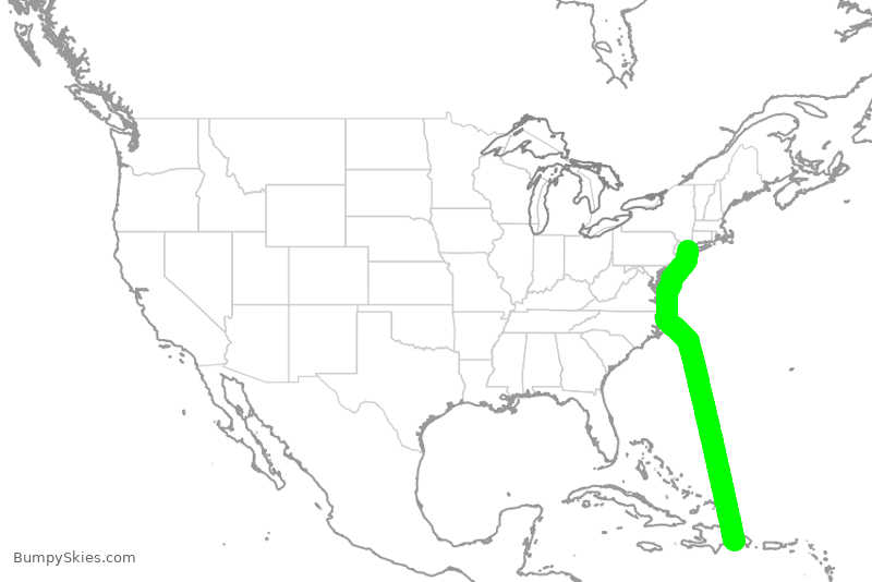 Turbulence forecast map for DAL9904, SDQ to JFK