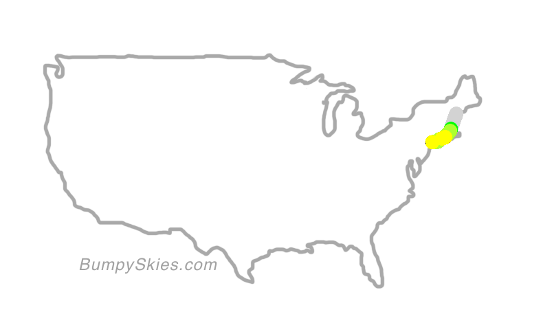 Map of continental US with illustrated flight path and turbulence forecast (described in text below)