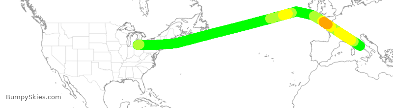 Turbulence forecast map for DAL9906, DTW to FCO