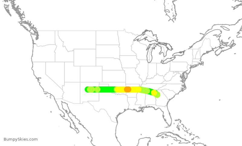Turbulence forecast map for DAL9909, ABQ to ATL