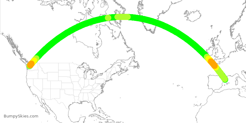 Turbulence forecast map for DAL9909, BCN to SEA