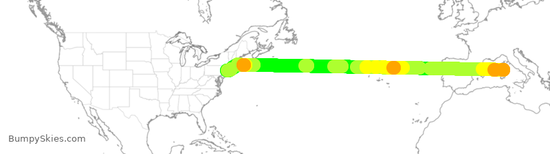 Turbulence forecast map for DAL9917, OLB to JFK