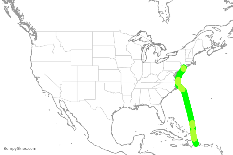 Turbulence forecast map for DAL9918, SDQ to JFK